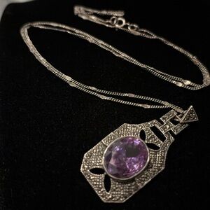 🟣Marcasite & Amethyst Sterling Silver Pendant Necklace